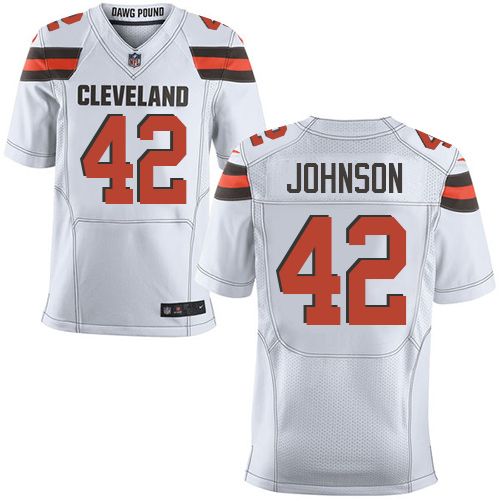 Men's Elite Malcolm Johnson Nike Jersey White Road - #42 NFL Cleveland Browns